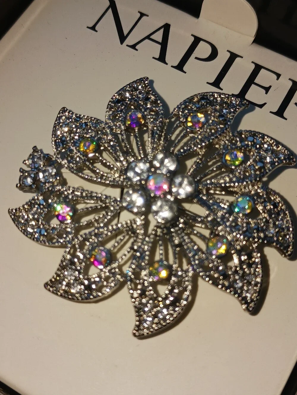Napier Iridescent Crystal Floral Brooch